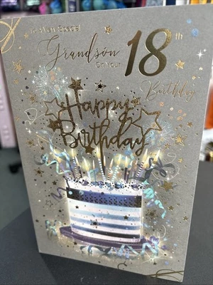 To A Very Special GRANDSON 18th Birthday Card - Cherry Orchard - Large Cake 18