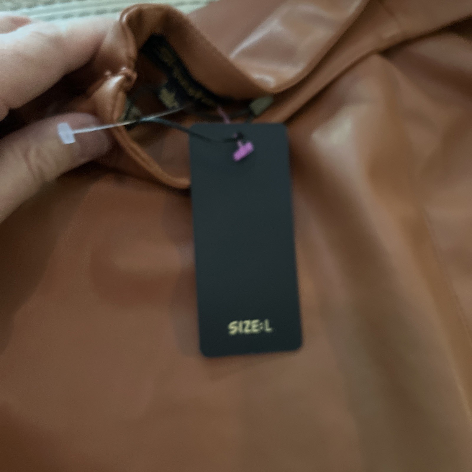 ShineStar Women's Brown Vegan  Leather Zip Mini Pencil Skirt Size L 