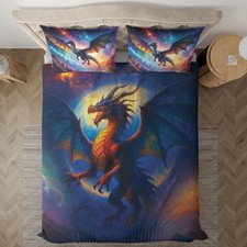 Mythical Dragon Bedding Set Fantasy Duvet Cover Magical Creature Bedroom Decor