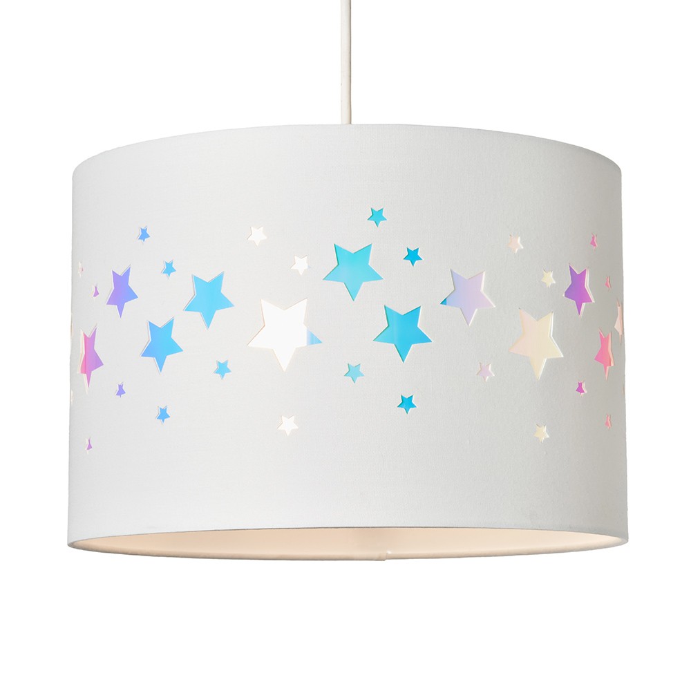 Litecraft Glow Light Shade Iridescent Stars Easy Fit Ceiling Lampshade - White