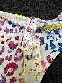 NWT Victoria&rsquo;s Secret Colorful Leopard Print Lace Thong Panty LARGE