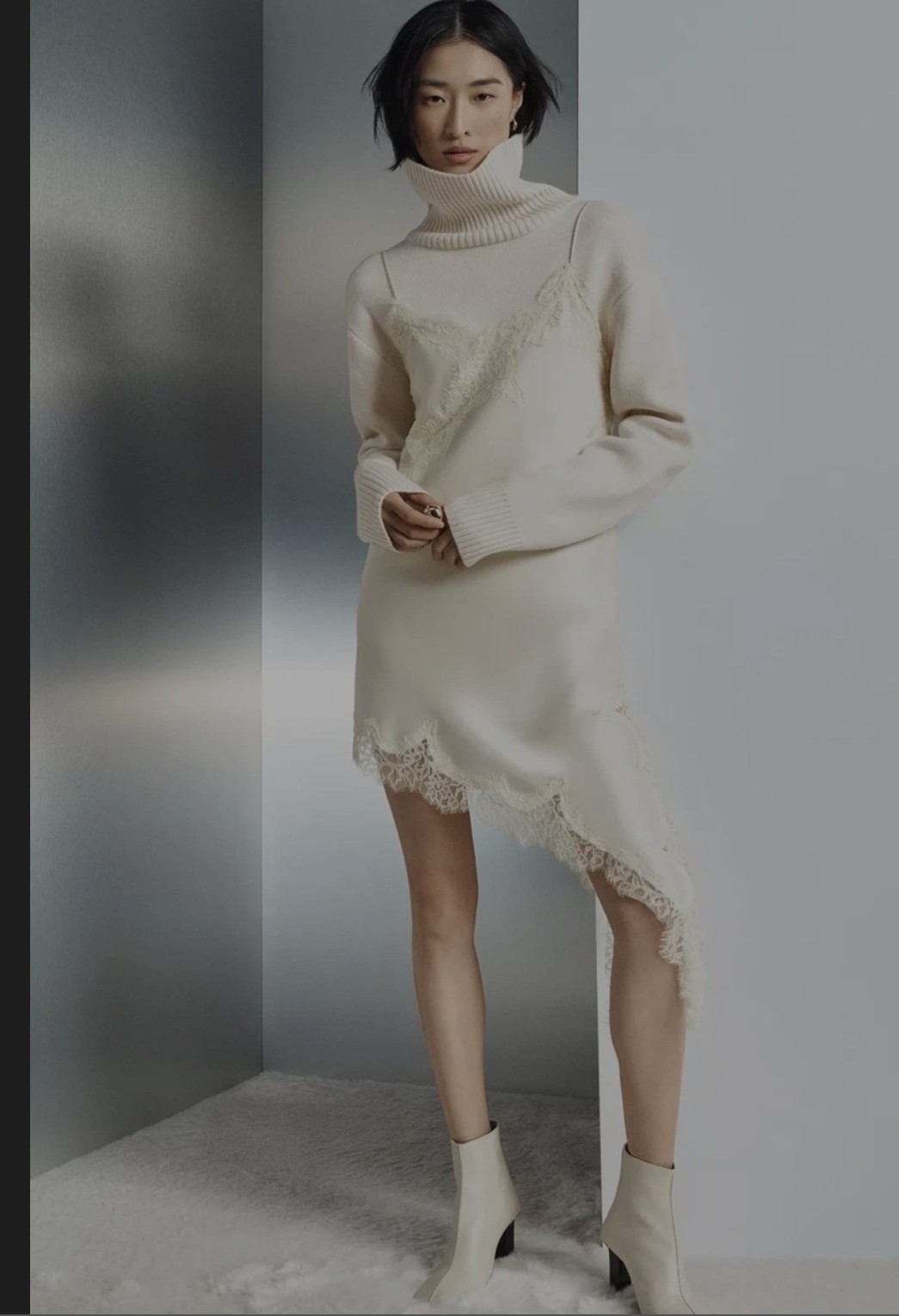 ZARA  SIZE M STRAPPY  ASYMMETRIC SATIN LACE CAMISOLE DRESS WHITE  5919/200 thumbnail 12