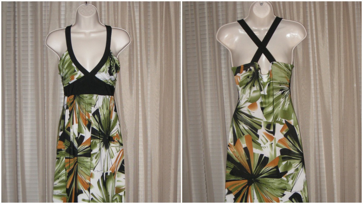 green and black summer dress DIEAM AWQEE Women's V-Neck & Halter X-Back sz M (EU 42) 9764