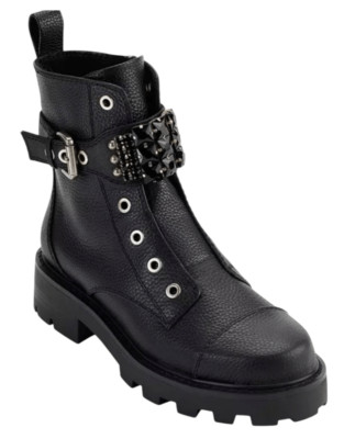 Karl Lagerfeld Boots Size 7 Womens Black Leather Moto Inspired Zip Closure NEW
