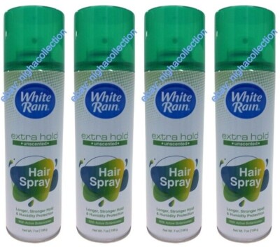 (4) WhiteRain UNSCENTED Extra Hold HAIR SPRAY Stronger Humidity Protection 7ozEa