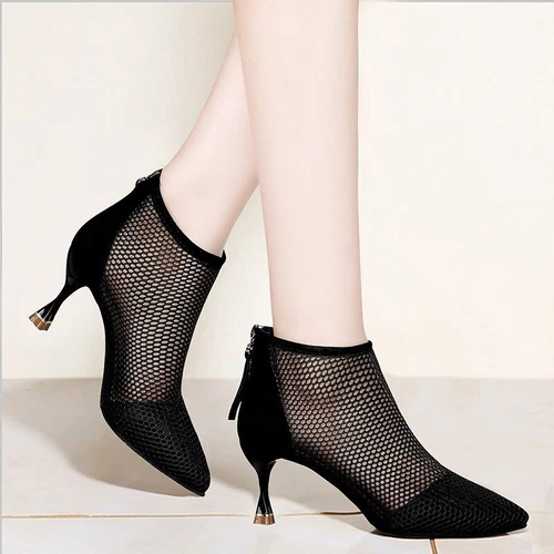 Damen Sexy High Heels Netz Atmungsaktiv Stiefeletten Spitz zulaufend Dünner Absatz Pumps - Bild 26 von 26