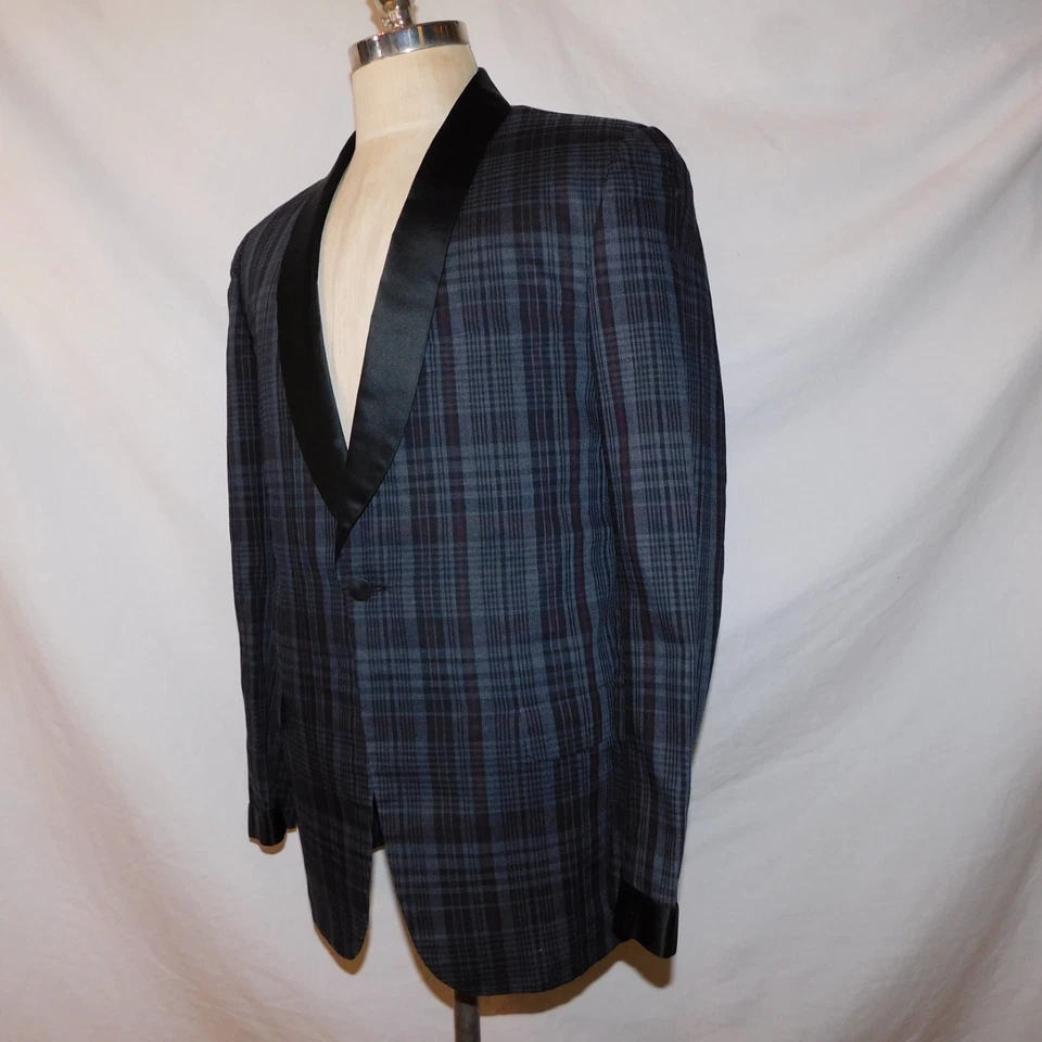 Винтажный 1950-х годов мужской 40R M клетку официальный куртка смокинг пальто рокабилли VLV шаль воротник - Изображение 2 из 4