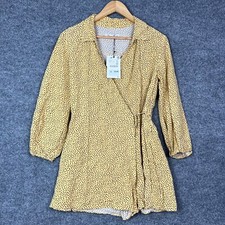 NEW Zara Girls Mini Romper Dress yellow Leopard Like Wrap Tie Crossover Size 13-