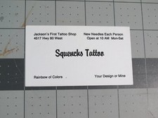 vtg Tattoo business card - Squenchs Tattoo Jackson MS B v2