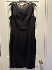 $2495 Dolce & Gabbana Dress Women 48 Black Sleeveless Sheath Leather Trim F6931T