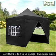Gazebo Heavy Duty Commercial Market Stall Car Boot Black 3 x 3m Garden Universe
