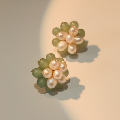 Ear Studs Flower White South Sea Square Baroque Pearls Earring 18K Gold P