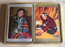 VTG American Indian Congress 606 Playing Cards Gold/Silver Edge Double Box 1948?