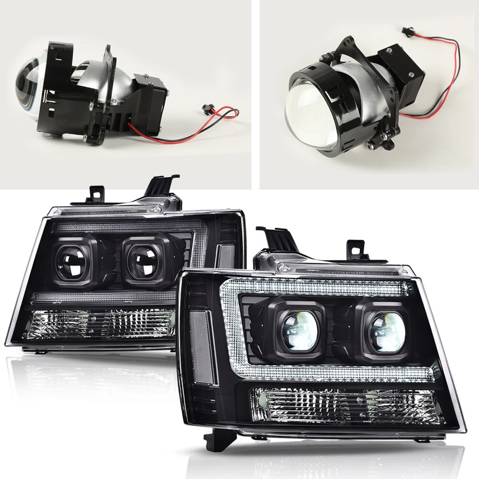 Dual LED Projector Headlights Black Fit For 07-14 Chevy Avalanche Tahoe Suburban - Image 2 of 4
