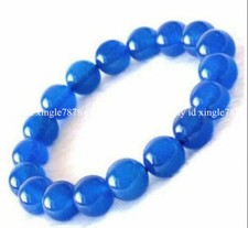 Natural 6/8/10/12/14mm Blue Jade Round Gemstone Beads Elastic Bracelet 7.5"