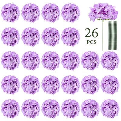 26 Pcs Hydrangea Artificial Flowers Purple Artificial Hydrangea Flowers Silk Hyd