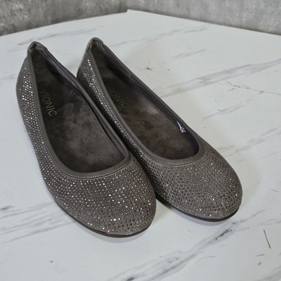 Vionic Spark 359 Willow Taupe Womens 6.5 Ballet Flat Bronze Studs Shoes