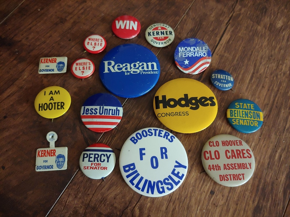 アメリカンヴィンテージ　大統領等選挙キャンペーンボタンバッジ、ラペルピン　14点 Vintage Assortment Of US Political Campaign Buttons | eBay