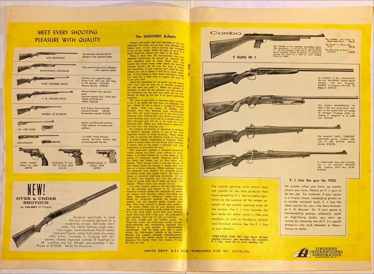 1960 Firearms International Over & Under Shotgun Vtg Magazine