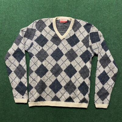 n*着様 60s wool×mohair argyle cardigan VTG 60s Cardigan Argyle Sweater Brentwood Kurt Cobain Size L