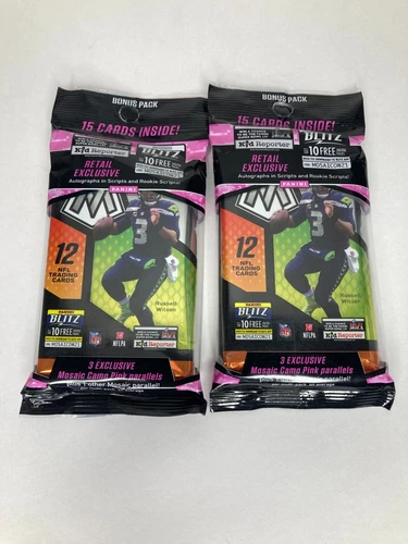 2021 Panini Mosaic NFL Cello Pack 15 Cards W/Bonus Pink Camo Pack LOT of 2