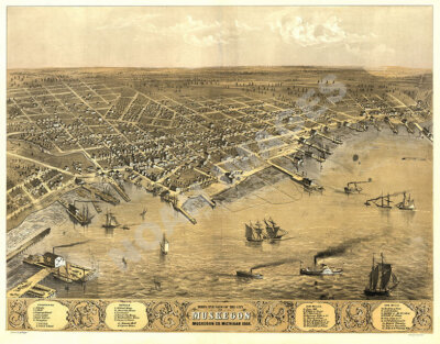 Panoramic Map of Muskegon Michigan 16x20