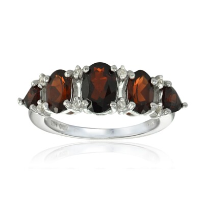 Sterling Silver Garnet and White Topaz 5-Stone Half Eternity Band Ring, Size 8