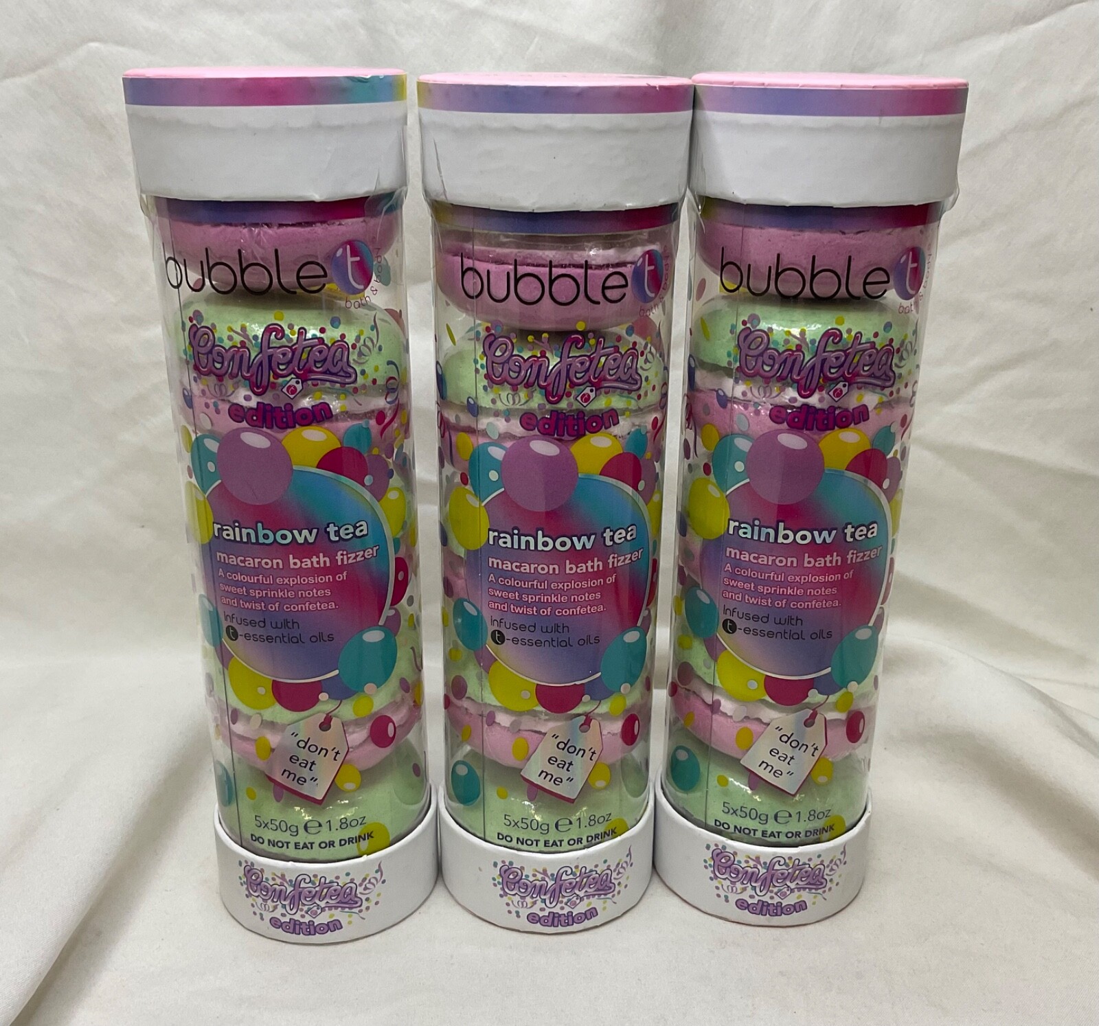 3 x BUBBLE T Rainbow Tea Macaron Bath Fizzer Confetea Edition