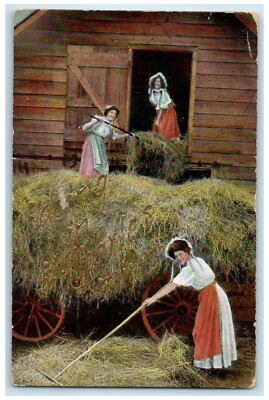 c1910's Glitters Barn Haying St. Charles Minnesota MN Vintage Antique Postcard