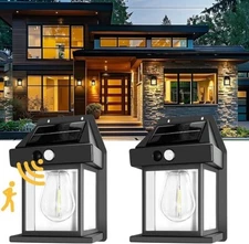 2 Solar Wall Lights.  Outdoor Motion Sensor Fixture Lantern LED Security Lamp