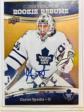 15-16 UD Contours Rookie Resume Gold Rainbow Autographs Garret Sparks Maple Leaf