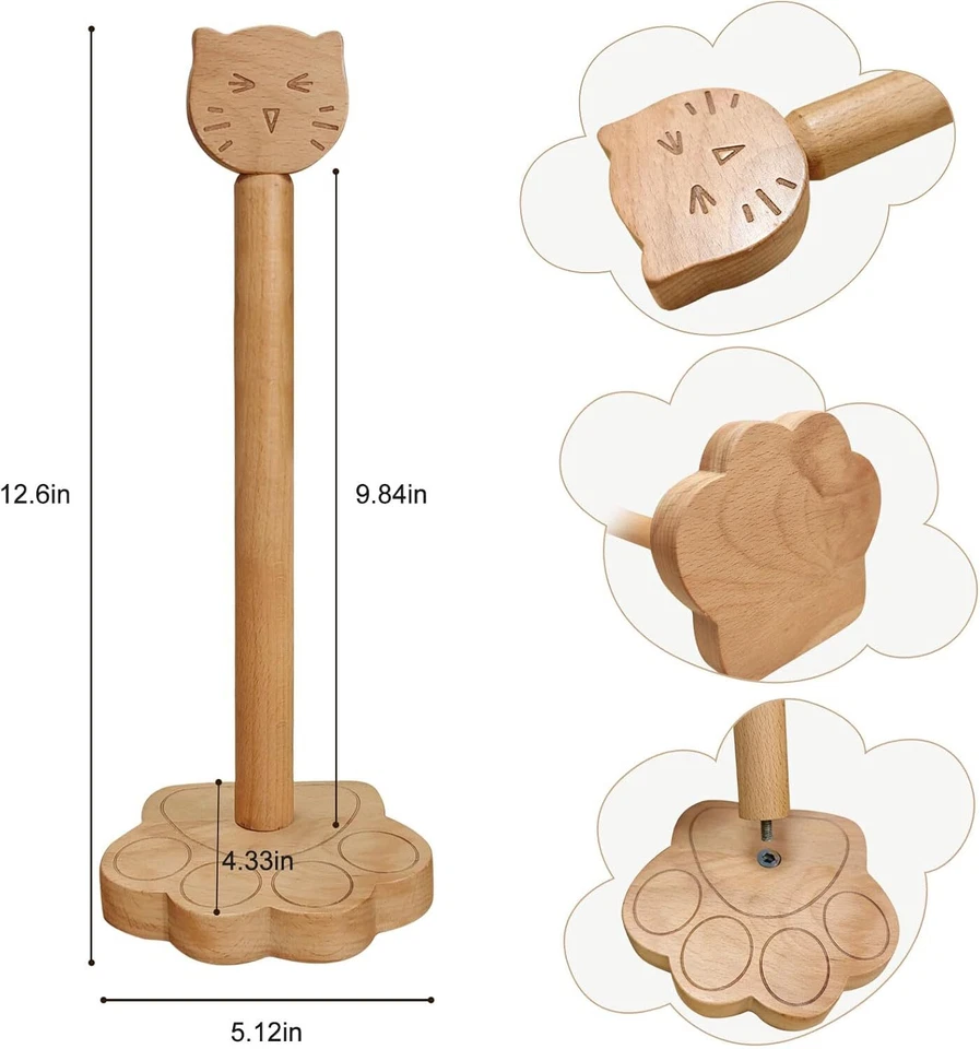 Cat Paper Towel Holder Wooden: Cute Kitchen Countertop Paper Tower Stand - Image 3 of 4