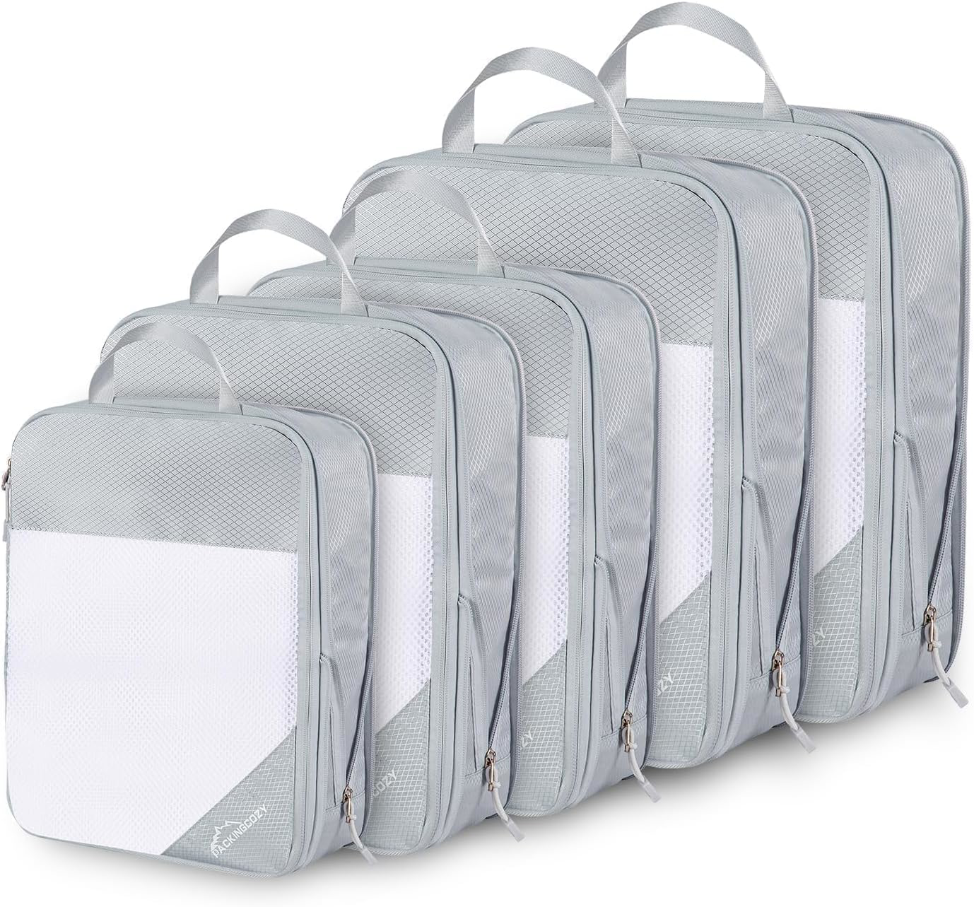Compression Packing Cubes 5 Set for Travel Suitcases Light Grey