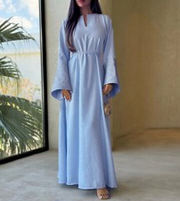Abaya Dubai Women Modest Kaftan Muslim Embroidery Maxi Dress Plain Evening Gown