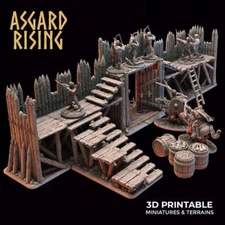 3D Printed Asgard Rising Fortified Village - Large Palisade Set 28mm - 32mm