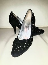 Dolce And Gabbana Black Suede Bow Studded Stilettos Heels Pumps 37.5 D&G