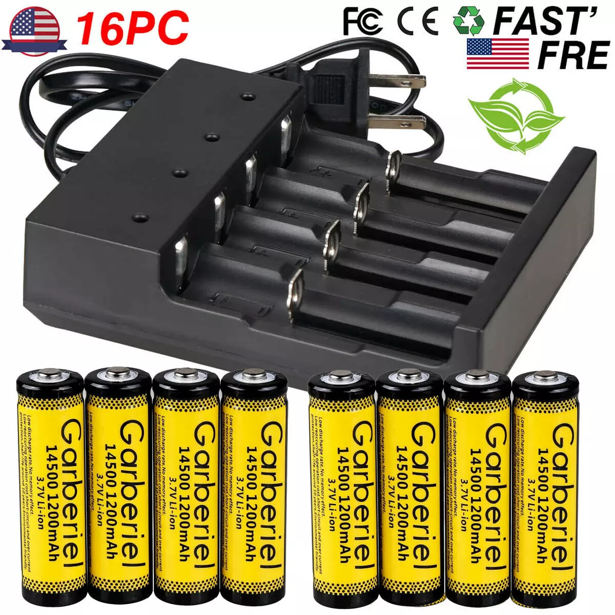 14500 Lithium Battery 3.7V Rechargeable Battery /Charger for Flashlight  Headlamp