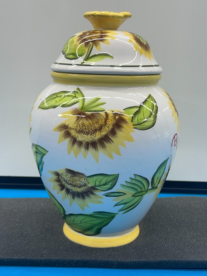 Vintage NONNI'S Handpainted Ceramic Yellow Sunflowers Large BISCOTTI COOKIE JAR eBay