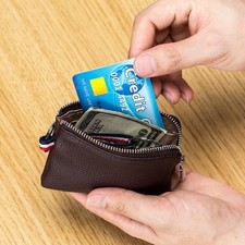 Genuine Leather Mens Small Wallet Holder Change Coin Purse Pocket with Key Chain
