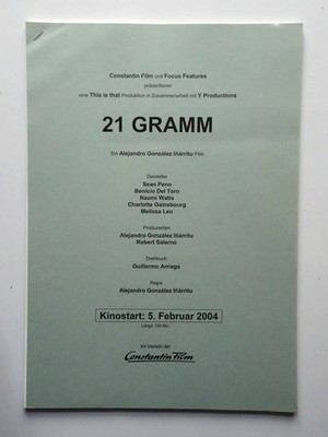 21 Gramm - Sean Penn, Benicio del Toro, Naomi Watts - engl. Ausgabe - Presseheft