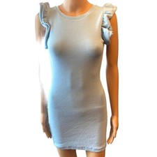 Zara Stretch Comfortable Light Blue Dress Bodycon Women size S Flutter Sleeve 