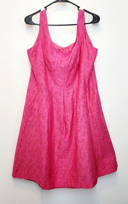 Nine West Pink Stripe Sundress Pockets Wide Strap Pleated Lined Women's 14 LARGE