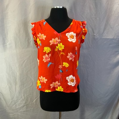 Loft Lily Bar Back Flutter Shell Top Women S Petite Red Floral Ruffle Cap Sleeve