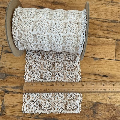 Cream / ivory Scalloped Lace Trim on Spool, 4 in Wide, Sewing & Crafts