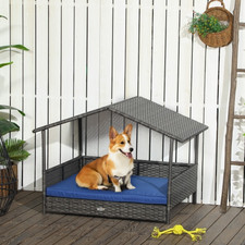 PawHut Wicker Dog House Outdoor With Canopy, Rattan Dog Bed With Water-resista