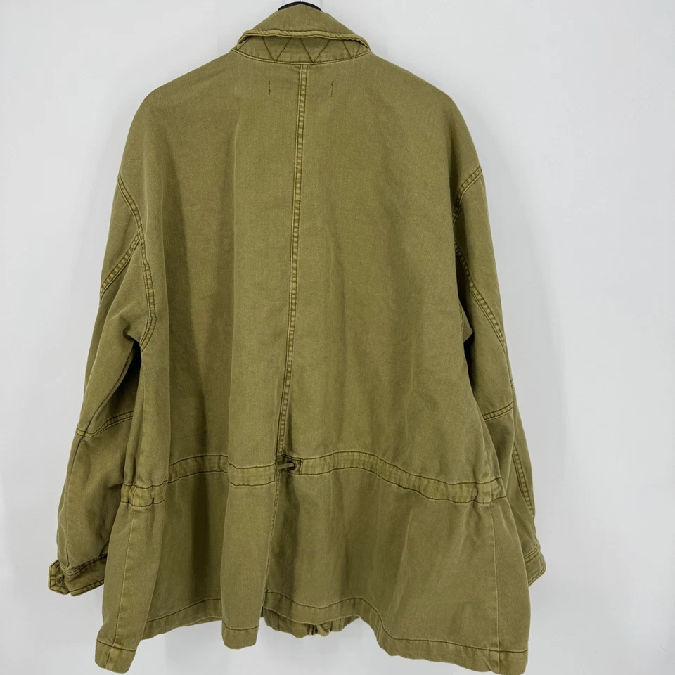 Chaqueta utilitaria militar Free People verde oliva bolsillos de carga botones cremallera XL Foto 2 de 4