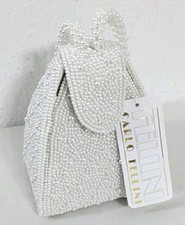 Vintage Carlo Fellini Fellin Pearl Beaded Evening Handbag Wedding Formal White