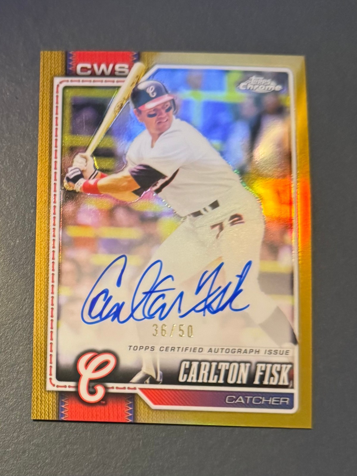 2026 Topps Chrome - Carlton Fisk Gold Refractor Auto /50 #CLA-CF view 1
