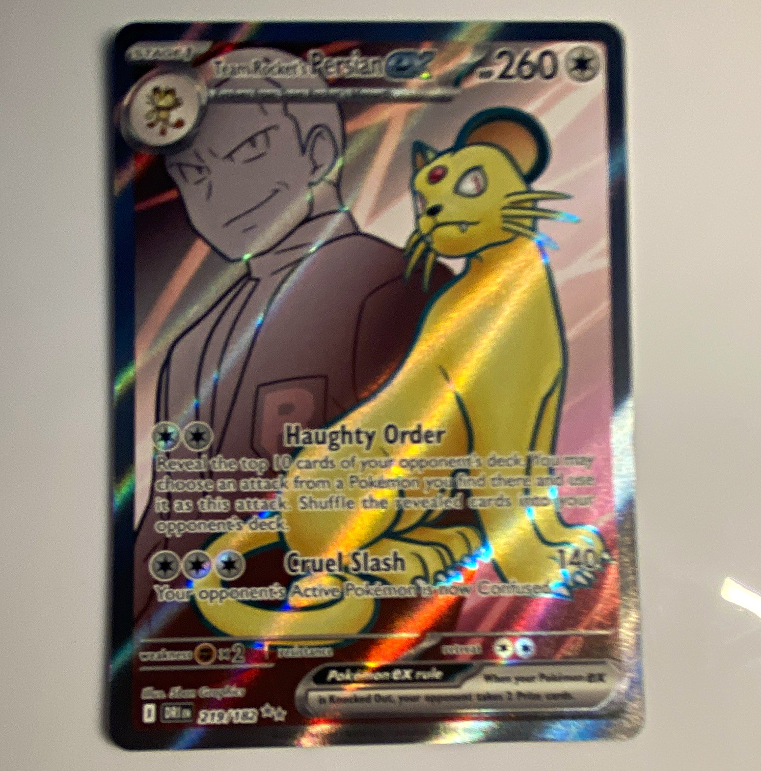 Team Rocket's Persian ex 219/182 Destined Rivals Ultra Rare Full Art Holo EN 260
