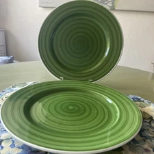 La Primula S.R.L., 2 Plates/Platters, 12.25" Green Swirl Plates, Made in Italy